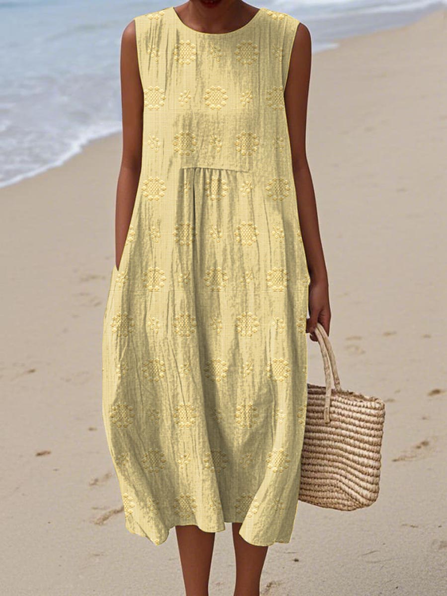 natalie | textured sleeveless midi dress light yellow
