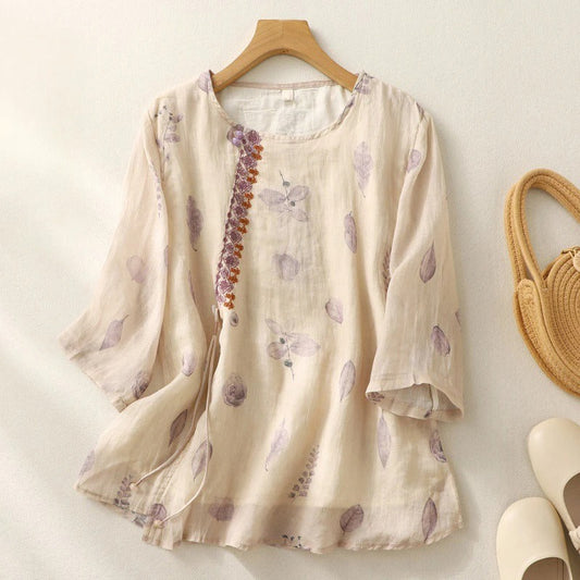 verdant | floral relaxed blouse warm beige