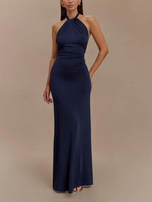 daisy | halter maxi dress with ruched detail navy
