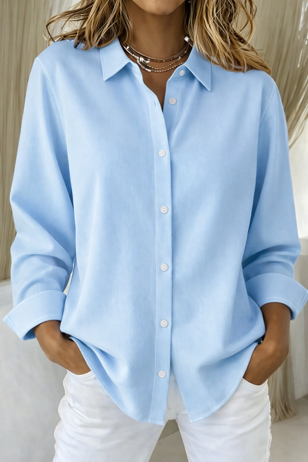 violet | relaxed button-front blouse blue