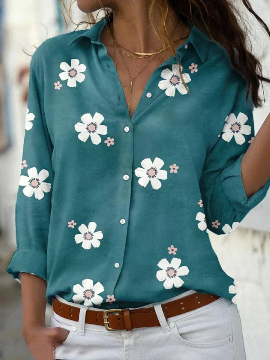 cora | floral button-up shirt green