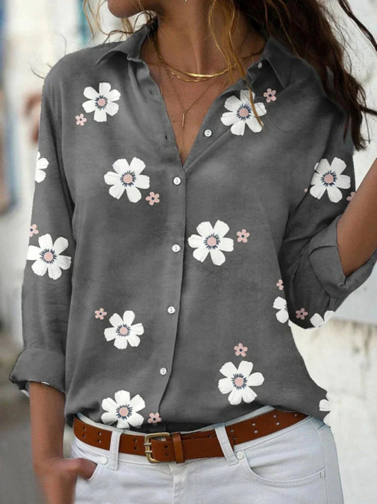 cora | floral button-up shirt gray