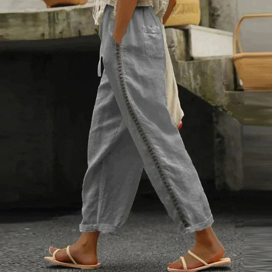 daisy | high-waist tapered trouser with side stripe grey