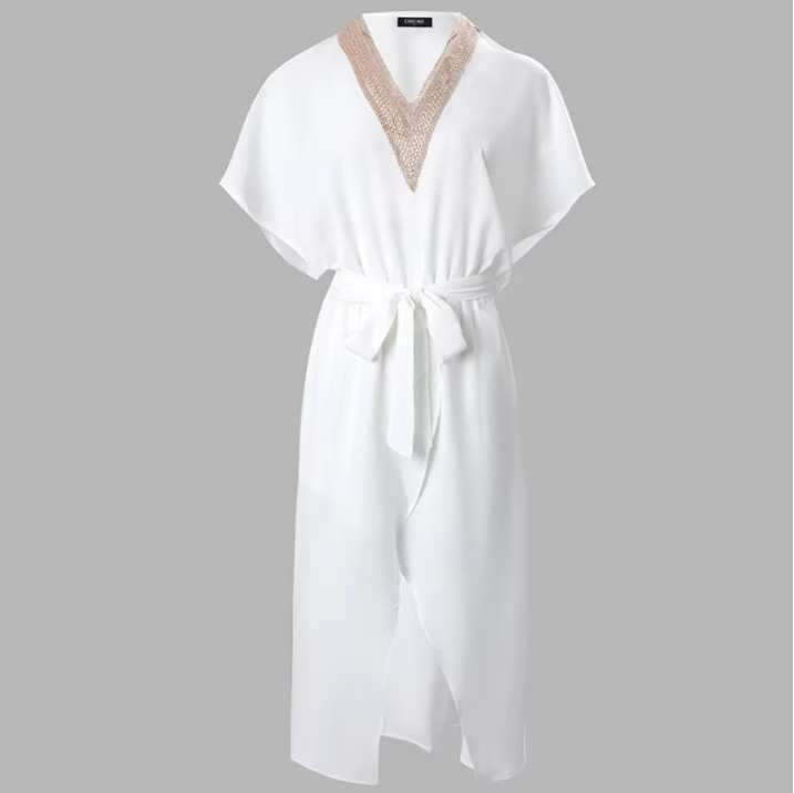 Bonnie | White Midi Dress with V-Neck