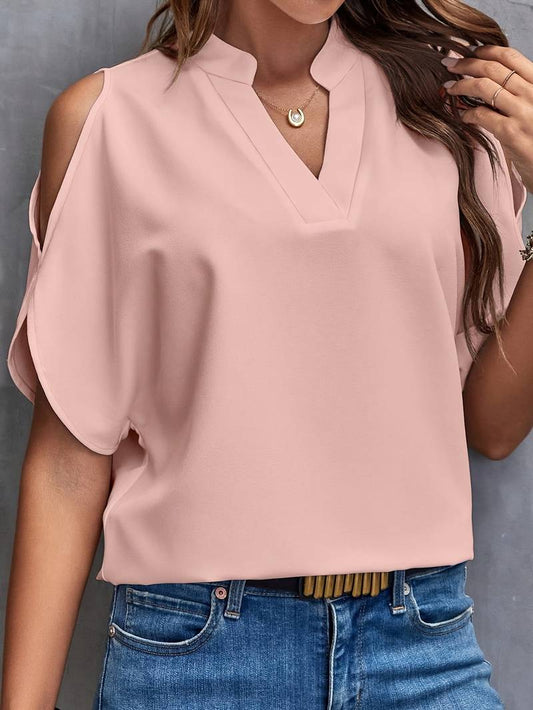 Women's Blouse with Notch Neckline and Split Sleeves