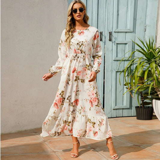 Women's Bohemian Maxi Dress with Long Sleeves