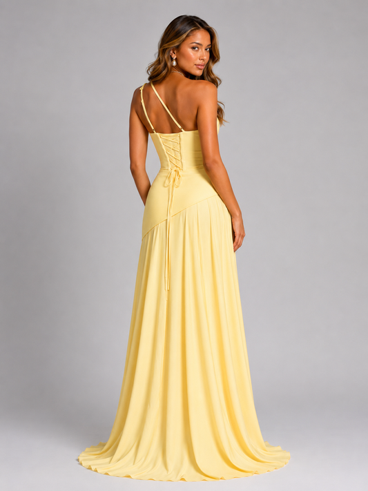 Women's Chiffon Maxi Dress with One Shoulder Design