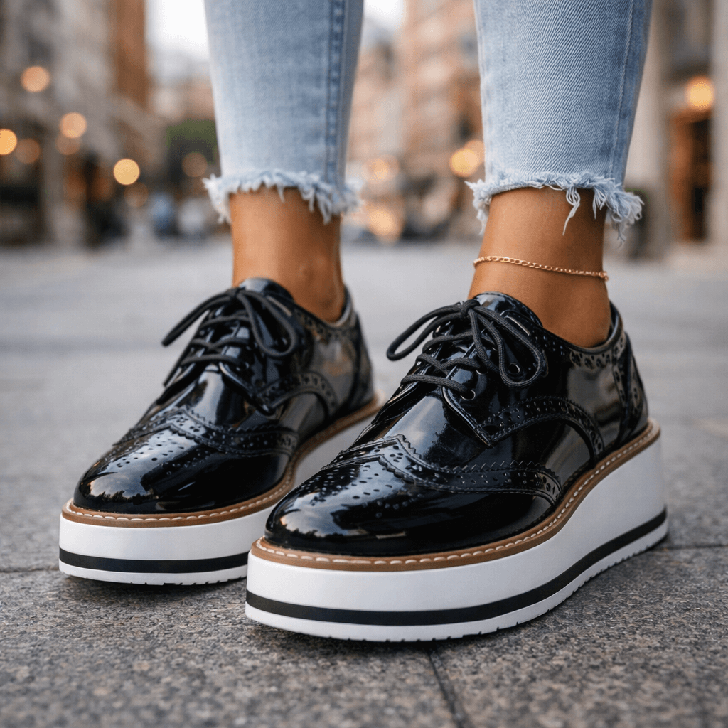 Women's Chunky Platform Brogue Shoes with Cushioned Sole