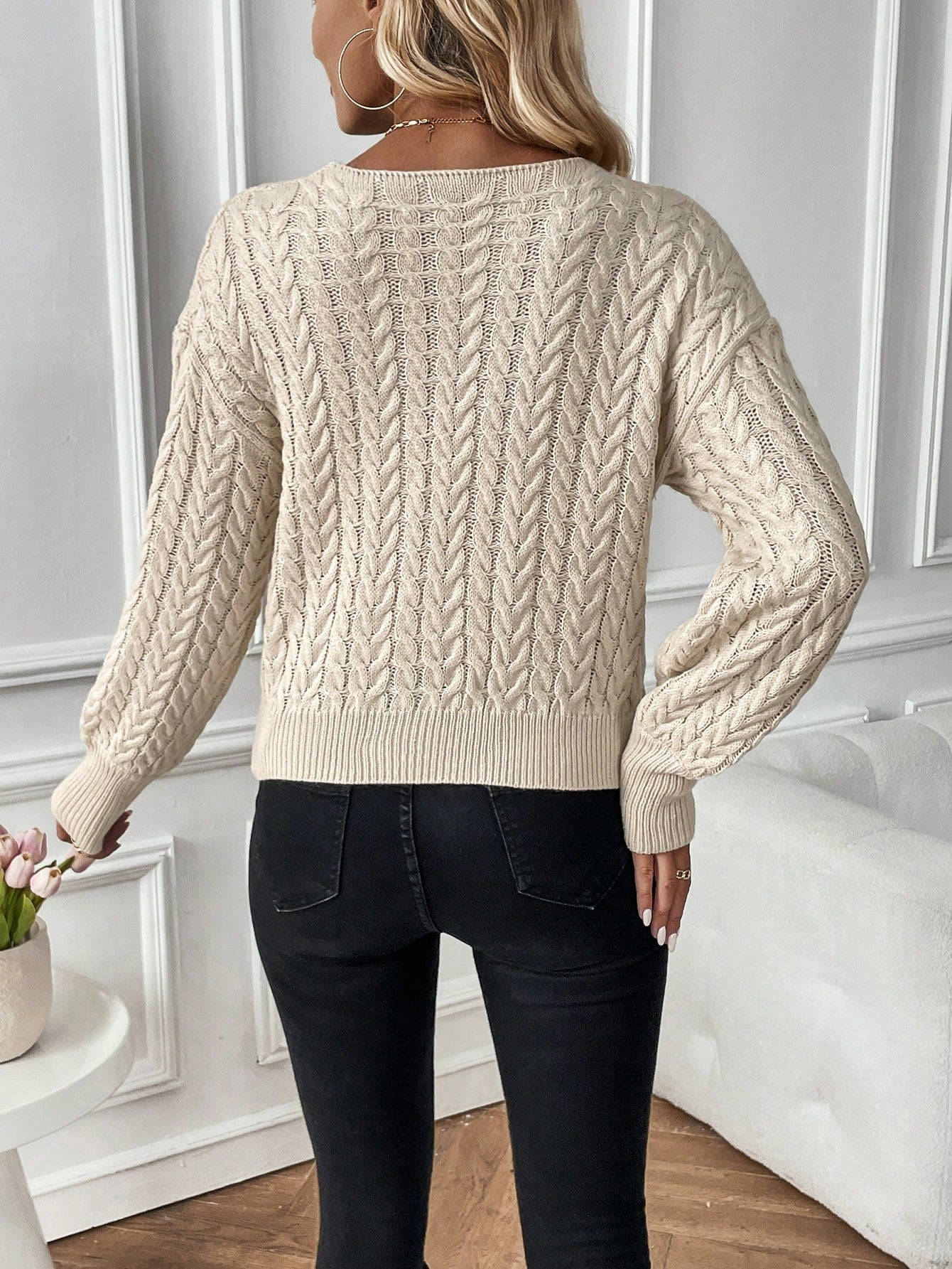Women's Crossover Sweater with Dropped Shoulders and V-Neck