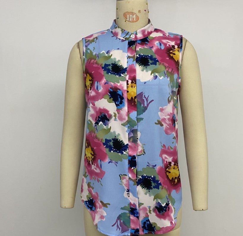 Women's Floral Blouse with Sleeveless Design