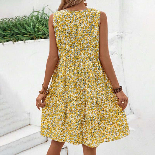 Women's Floral Summer Dress with Round Neck