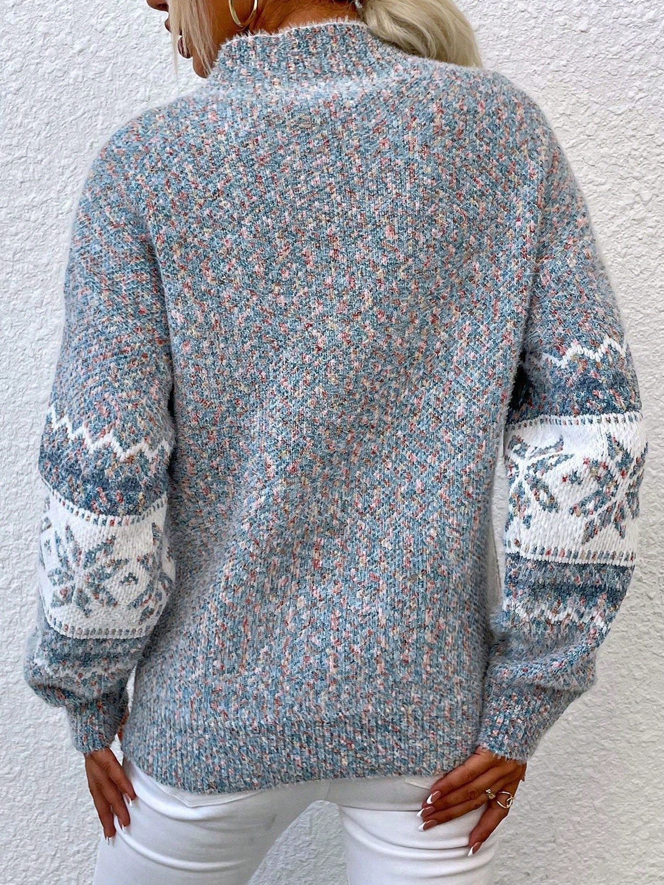 Women's Geometric Print Sweater with Drop Shoulder