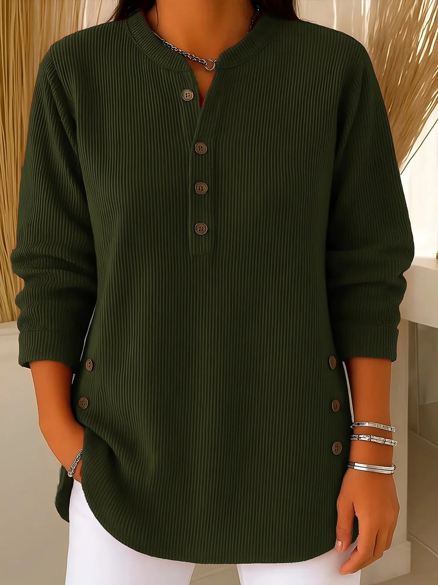 Women's Knitted Sweater with Button Detail and Flowing Cut
