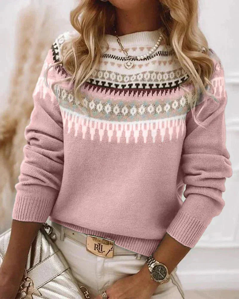 Women's Knitted Sweater with Nordic Pattern