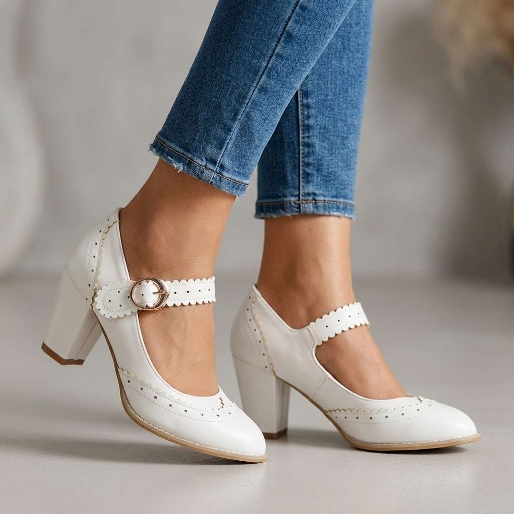 Women's Mary Jane Pumps with Brogue Edges