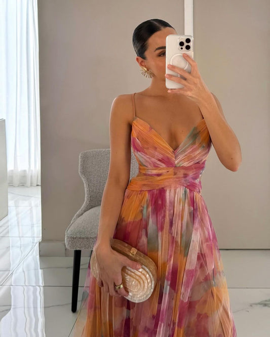 Women's Maxi Dress with Adjustable Straps and High Waist
