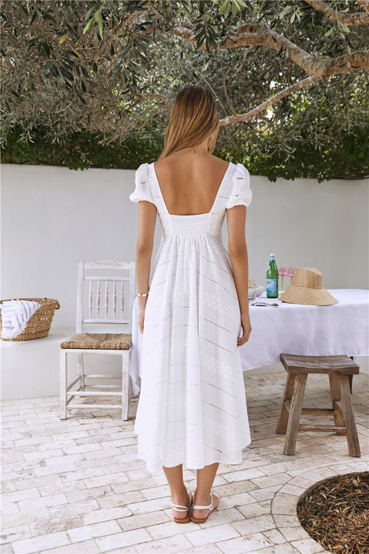 Women's Maxi Dress with Lace Details and Puff Sleeves