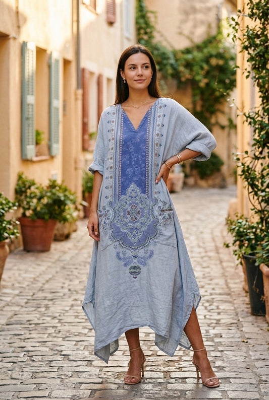 Women's Oversized Pocket Dress with Subtle Embroidery