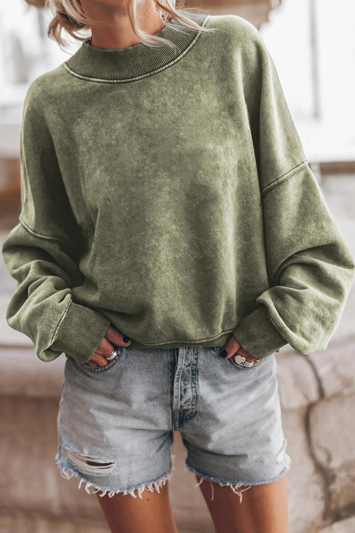 Women's Oversized Sweater with Washed Texture and Long Sleeves