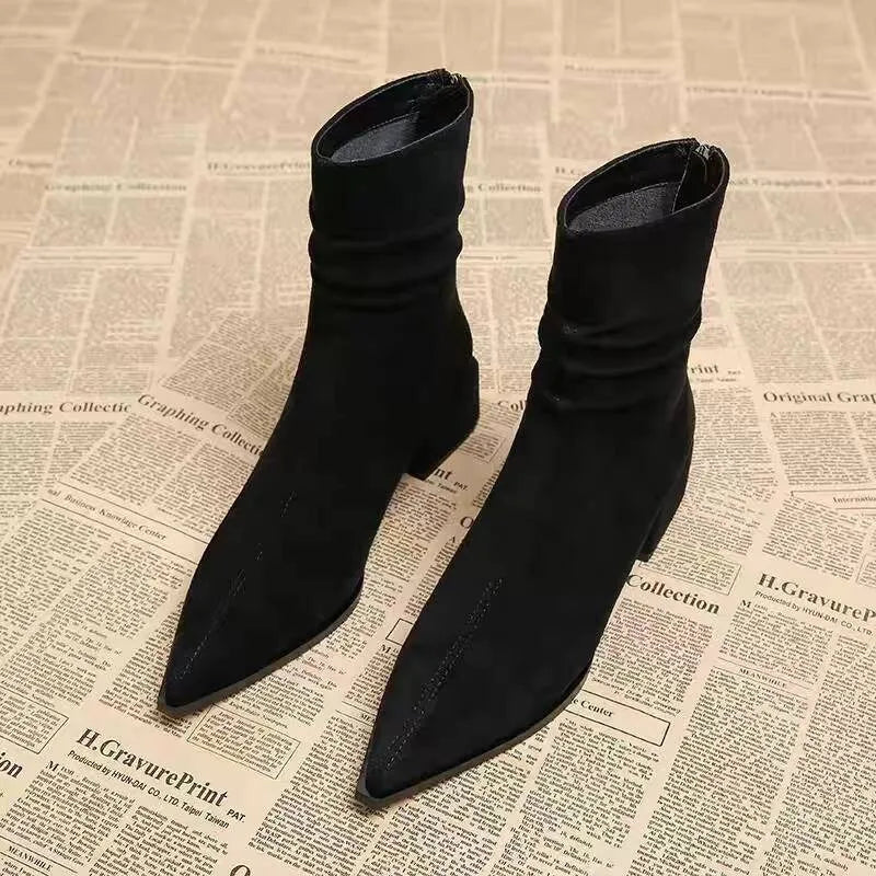 Women's Pointed Toe Ankle Boots with Ruched Detail
