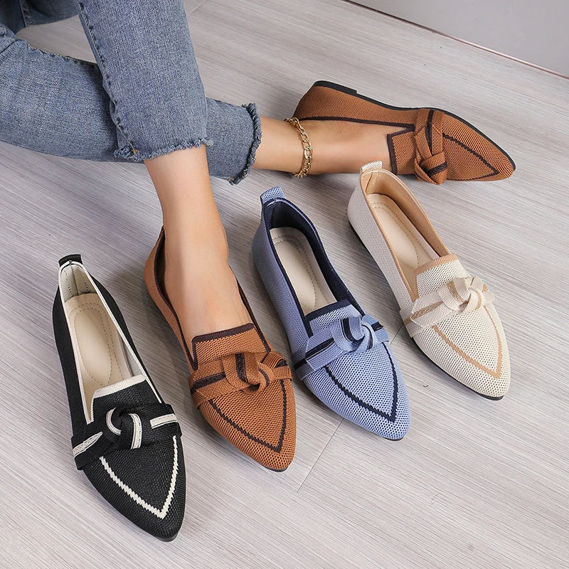 Women's Pointed Toe Flats with Woven Knit Upper