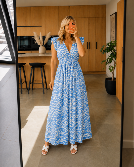 Women's Ruffle Sleeve Summer Dress with V-Neck