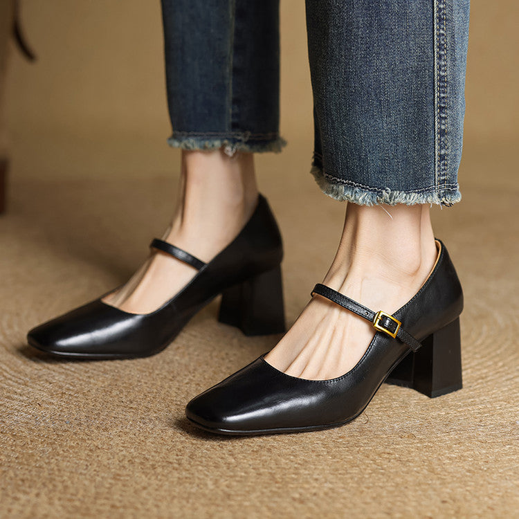 Women's Square Toe Heels with Mary Jane Strap