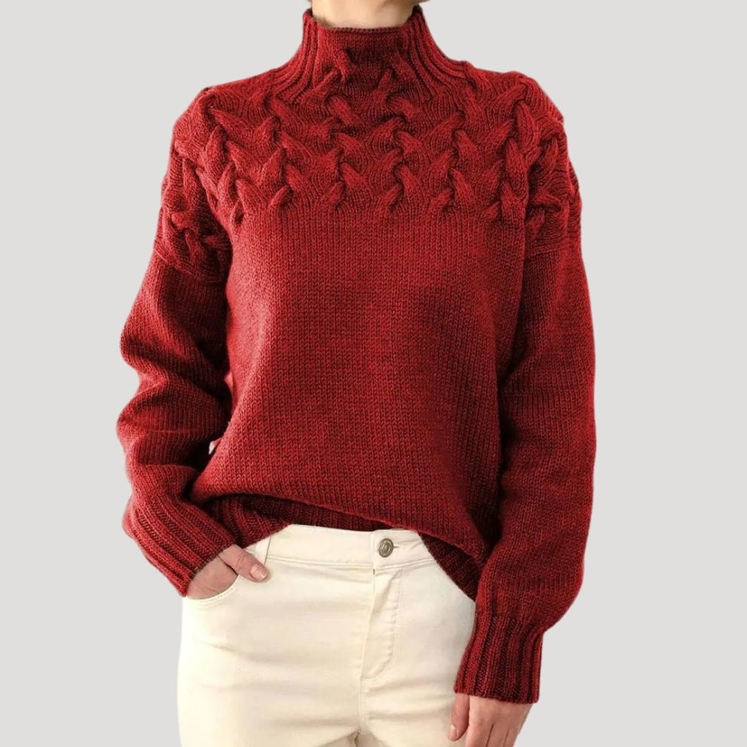 Women's Textured Cable Knit Jumper with Turtleneck