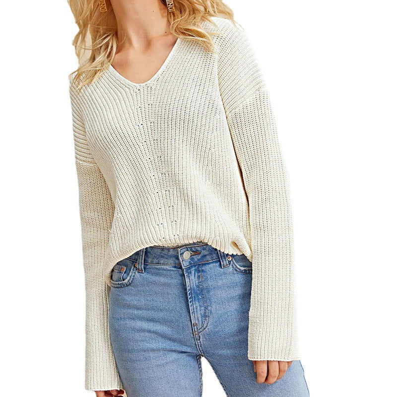 Women's V-Neck Knitted Sweater with Relaxed Fit