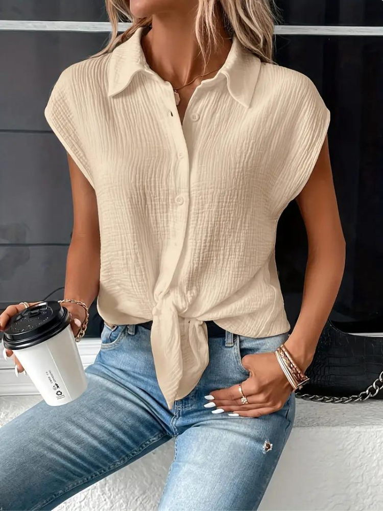 Women's V-Neck Sleeveless Blouse with Luxurious Cotton Fabric