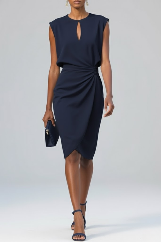 Martha | Midi Dress with Keyhole Neck and Ruching
