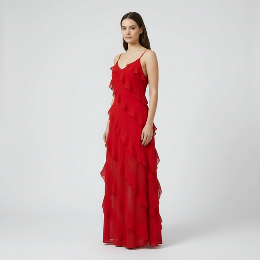 Victoria | Ruffled Maxi Dress with Open Back