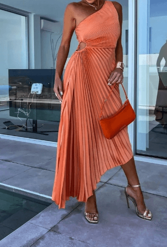 isolde | one-shoulder pleated maxi dress
