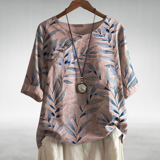 Maya | Leaf Print Button-Up Blouse