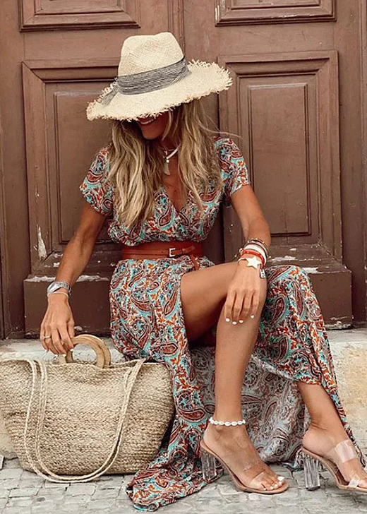 harriet | printed v-neck split maxi dress