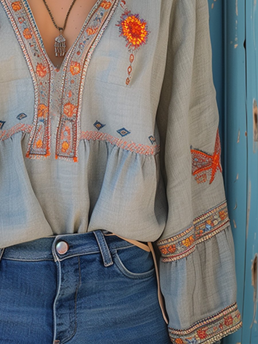 Soleil | Bohemian Embroidered Summer Blouse