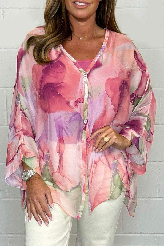 noa | printed lightweight blouse pink and purple