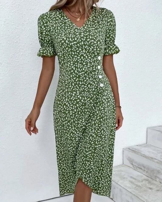 daisy | floral midi wrap dress with button detail