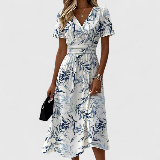 daisy | floral midi wrap dress with flutter sleeves white