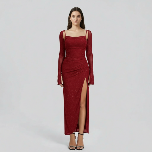 Isabella | Glitter Halter-Neck Maxi Dress