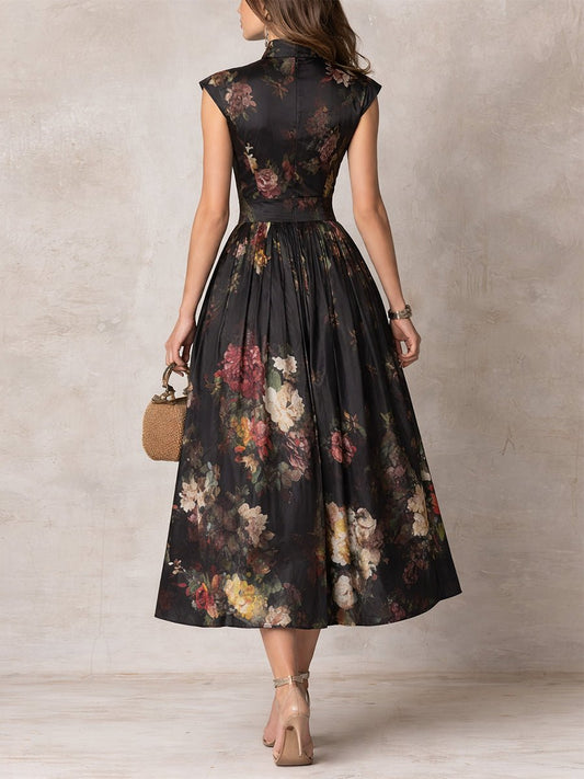 daisy | floral satin keyhole midi dress