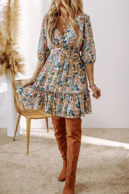 Penny | Floral Print Ruffle Hem Mini Dress