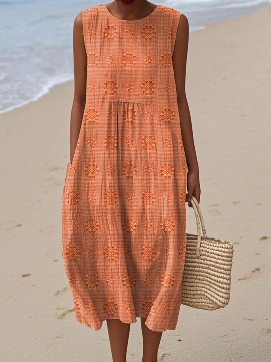 natalie | textured sleeveless midi dress orange