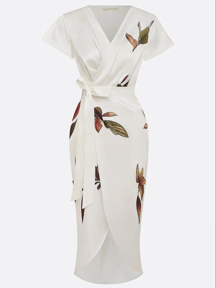 daisy | leaf print wrap dress