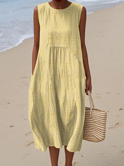 natalie | textured sleeveless midi dress light yellow