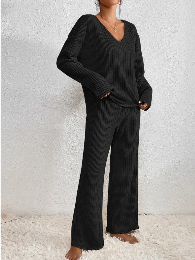 elodie | v-neck ribbed knit set black