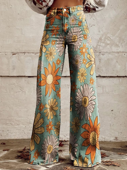 daisy | wide leg floral jeans