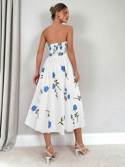 daisy | floral smocked strapless maxi dress