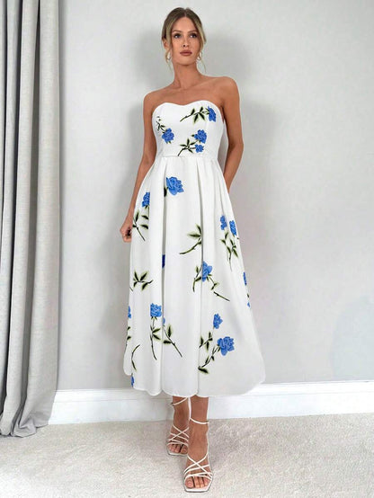 daisy | floral smocked strapless maxi dress