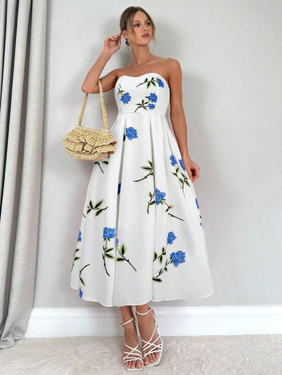 daisy | floral smocked strapless maxi dress